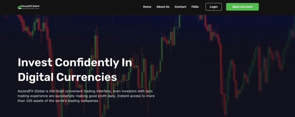 Ascend-fxglobal.live scam trading website homepage screenshot