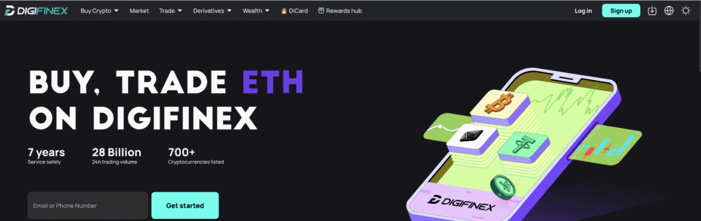 digifinex.com trading platform dashboard with cryptocurrency markets