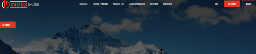 Screenshot of IndexSwiss.com homepage showing signup form
