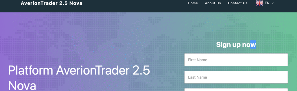 AverionTrader25Nova.net platform interface showcasing trading options.