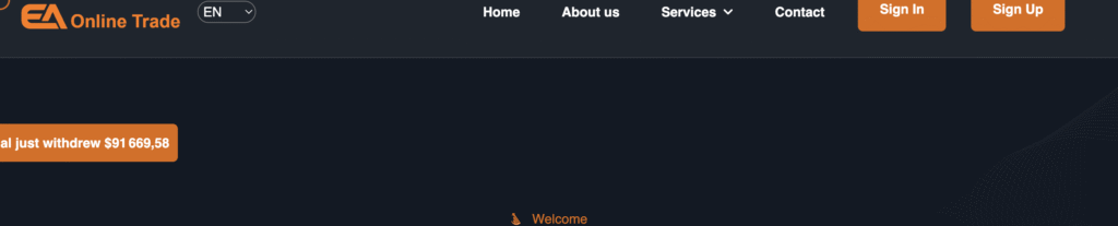 Screenshot of Eaonlinetrade.net scam trading platform