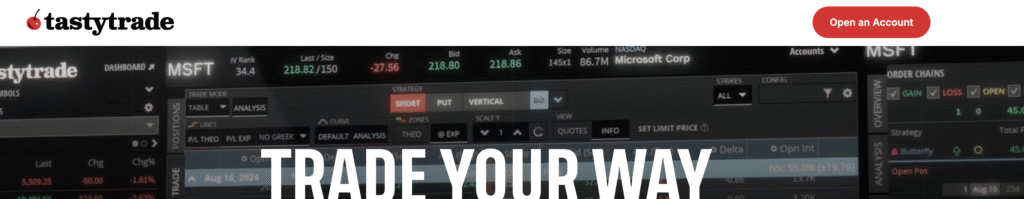 creenshot of Tastytrade dashboard