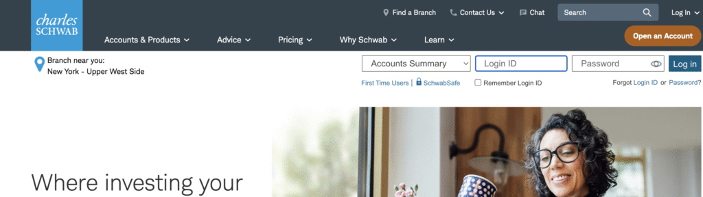 Screenshot of fake Schwab dashboard