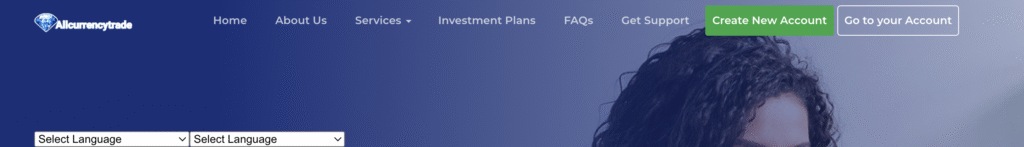 Screenshot showing AllCurrencyTrade.ltd website red flags