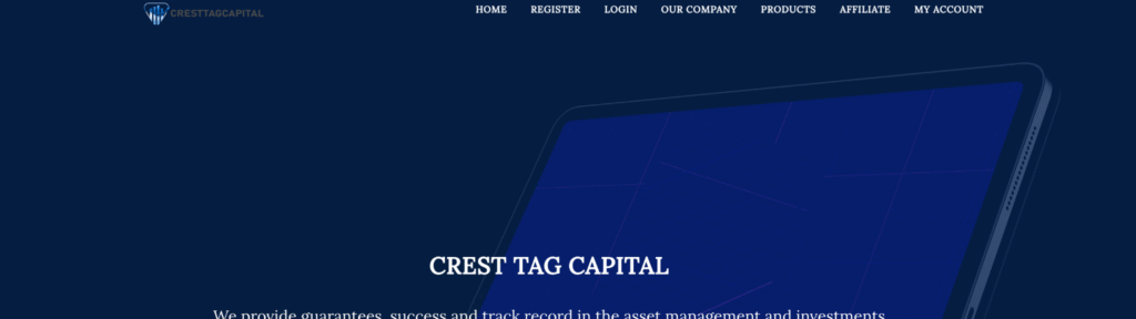 Screenshot of cresttagcapital.com website homepage with logo and navigation menu