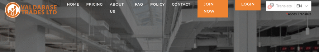 Screenshot of Valdabasetrades.com showing fake profit chart