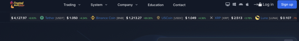 TrustedWealthHarbor.live homepage screenshot showing scam promises"