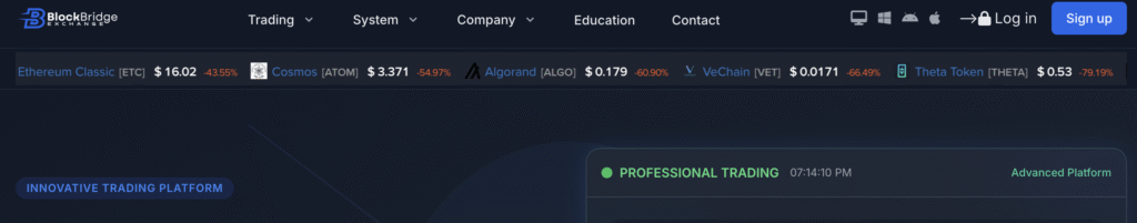 BlockBridgeExchange trading dashboard screenshot”