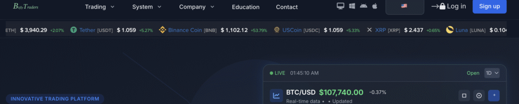 Screenshot of BitflyTraders.com platform showing fake trading dashboard