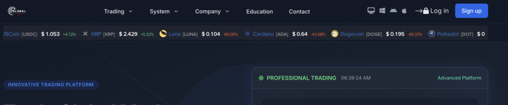 GlobalStockMarket247.com trading dashboard screenshot.”