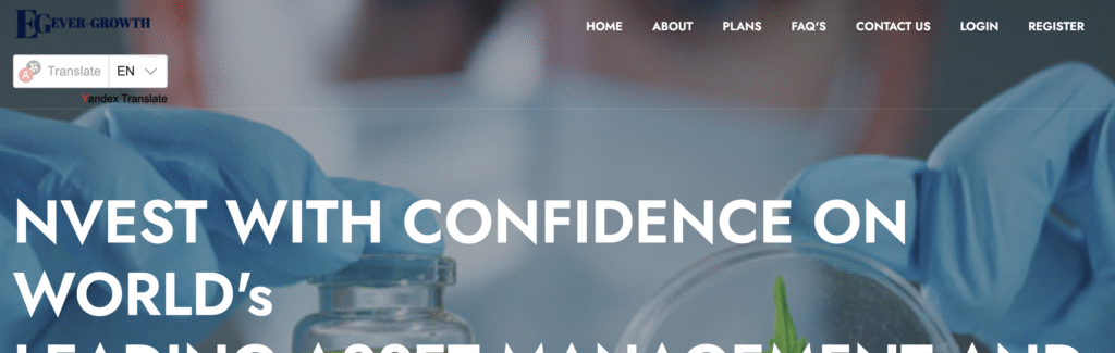 Screenshot of Ever-Growth.pro website showing fake trading results