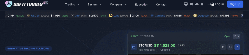 Alt Text: SoftiTradesPro.com trading dashboard screenshot