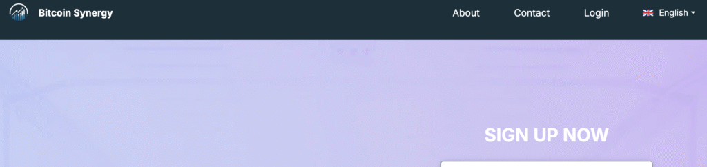 bitcoin-synergy.io homepage showing fake trading promises