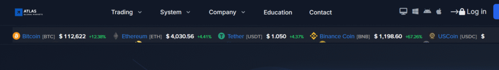 AtlasGlobalMarkets.com homepage screenshot showing potential scam indicators
