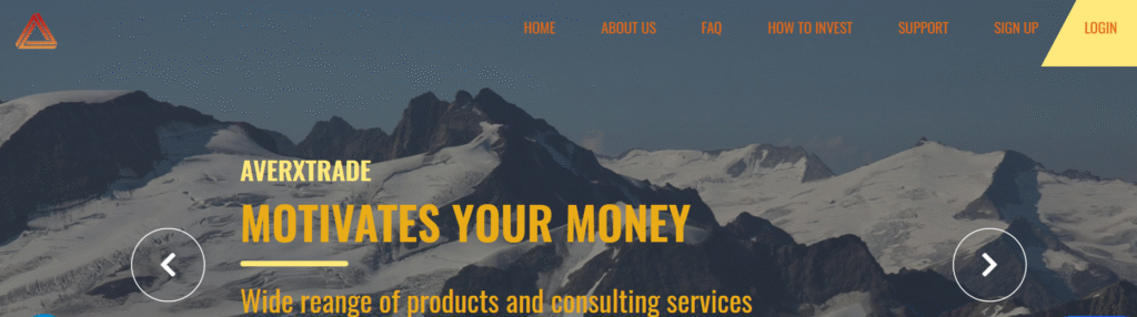 Screenshot of AverxTrade.ltd homepage showing suspicious claims