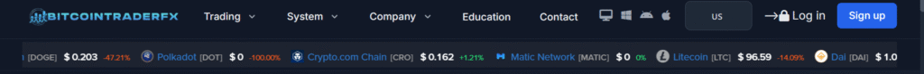BitcoinTraderFX.net homepage showcasing trading options