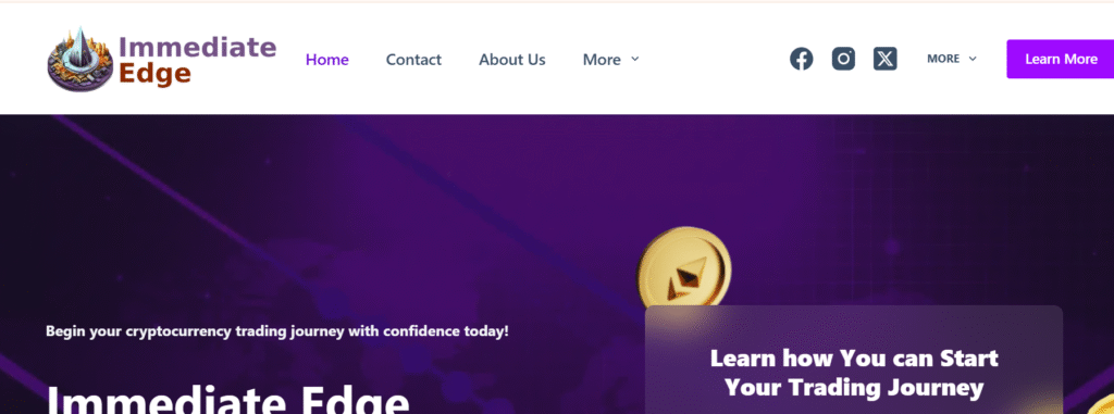 ImmediateEdge.io homepage screenshot showing trading platform