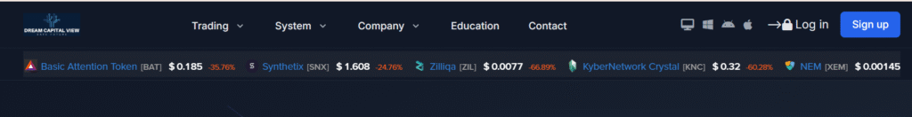 Screenshot of DreamCapitalView.com homepage showing investment offers