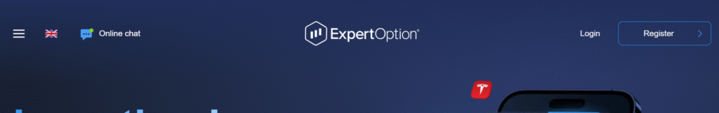 ExpertOption.finance homepage showing scam platform