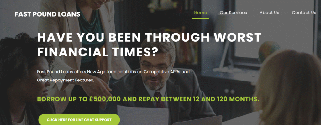 FastPoundLoans.com scam website homepage
