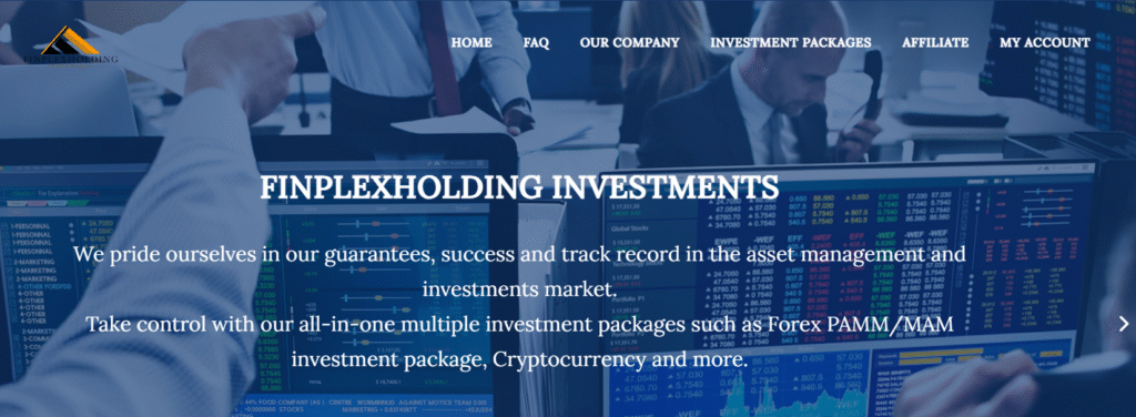 FinplexHolding.com website homepage scam warning.