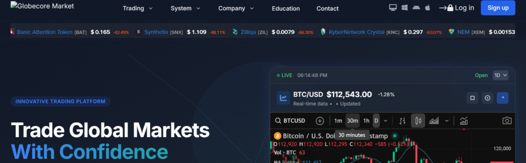 GlobecoreMarket scam review – website homepage