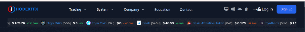 HodextFX.pro website homepage showing unregulated trading platform design