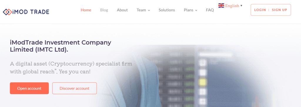 iMODTRADE.ltd website homepage showing trading platform layout