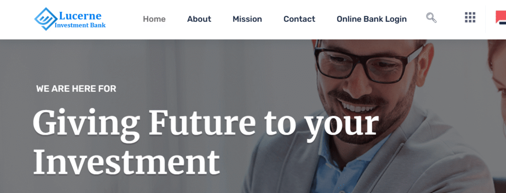 lucerneinvebplc.com website homepage showing scam red flags.