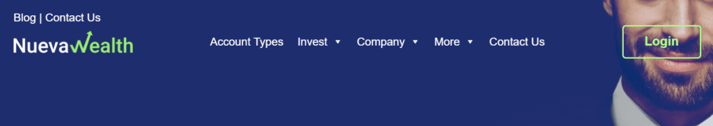 Screenshot of the NuevaWealth.io homepage showing trading claims and promotional content