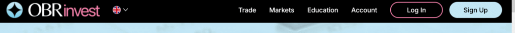 OBRInvest website homepage showing trading interface