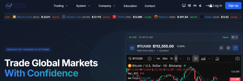 Optimatrade.pro website homepage screenshot