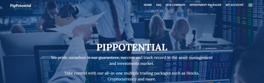 PipPotential scam review homepage screenshot