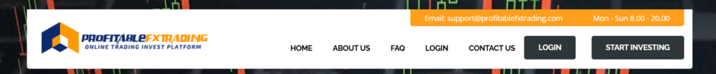 ProfitableFXTrading.com homepage showing scam trading platform layout
