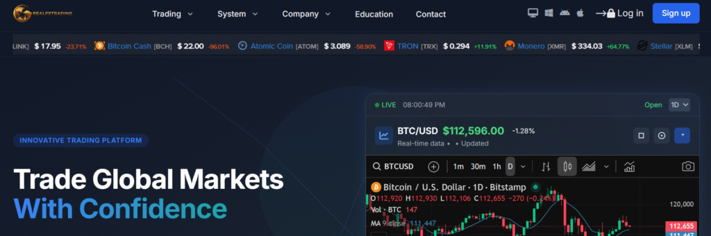 RealFXTrading.org website homepage screenshot