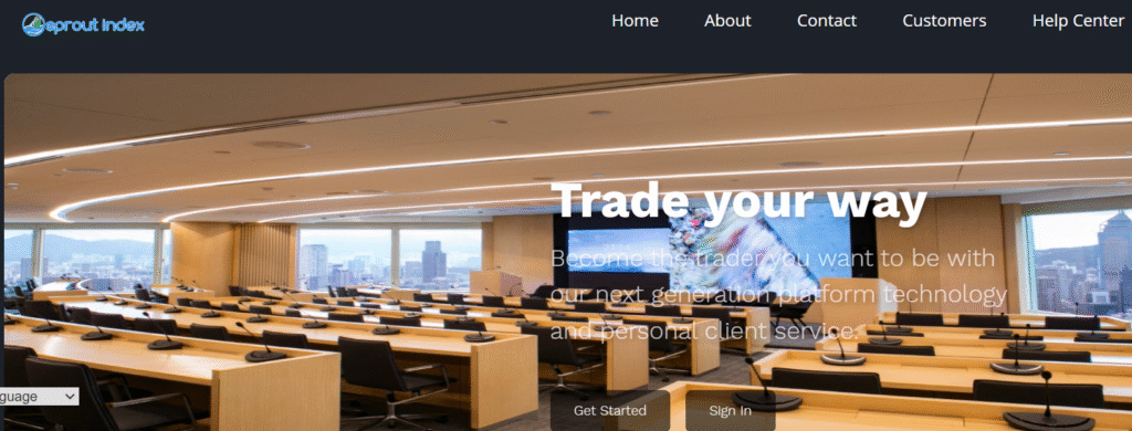 SproutIndex website homepage screenshot showing login page
