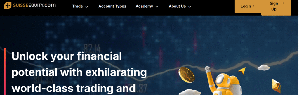 Suisse Equity website homepage used in scam review