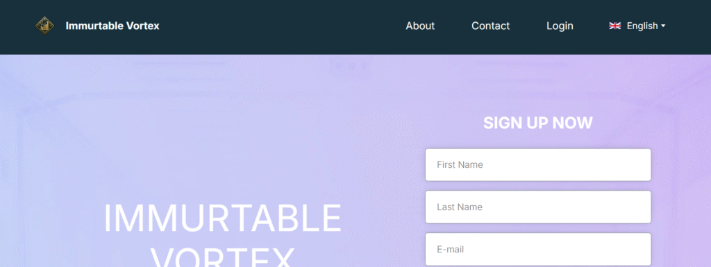 Screenshot of Immediate-Vortex.com website showing trading claims