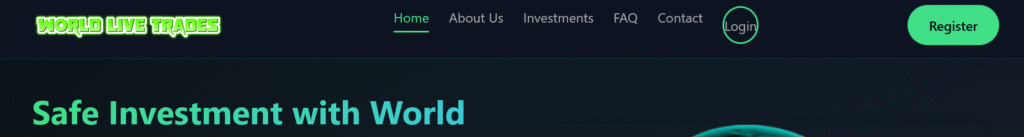 World Live Trade homepage screenshot showing investment plans