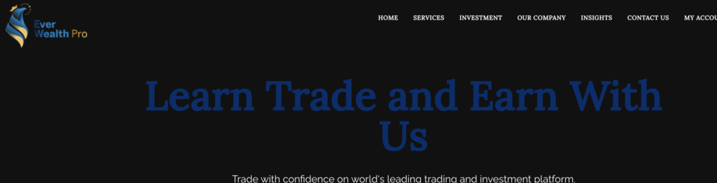 EverWealth-Pro homepage with warning sign