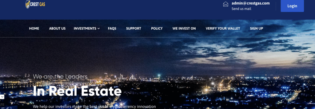 Screenshot of App.CrestGas.org account dashboard showing deposit page”