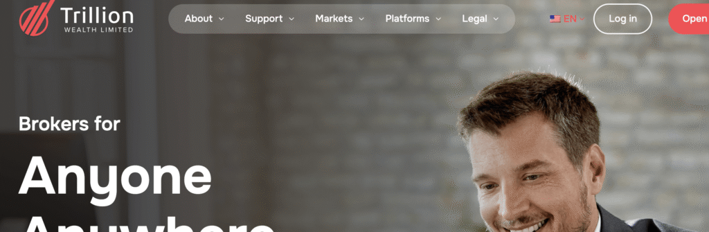 “TrillionW.com homepage screenshot showing risk warnings”