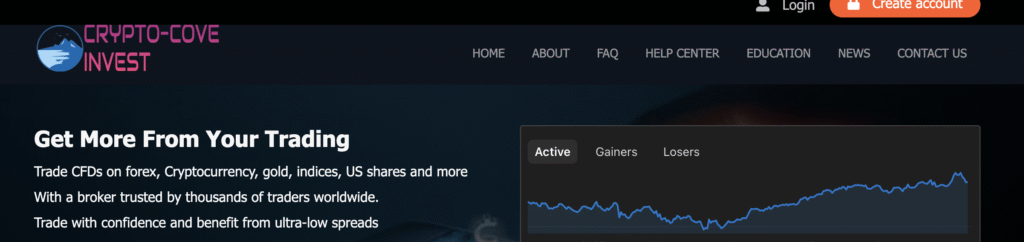 Cryptocoveinvest.com homepage screenshot