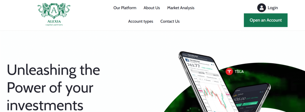 Alexia Capital Partners platform showing fake trading dashboard