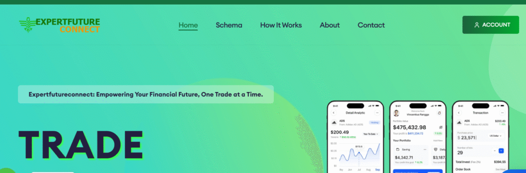 ExpertFutureConnect.com homepage screenshot highlighting suspicious claims