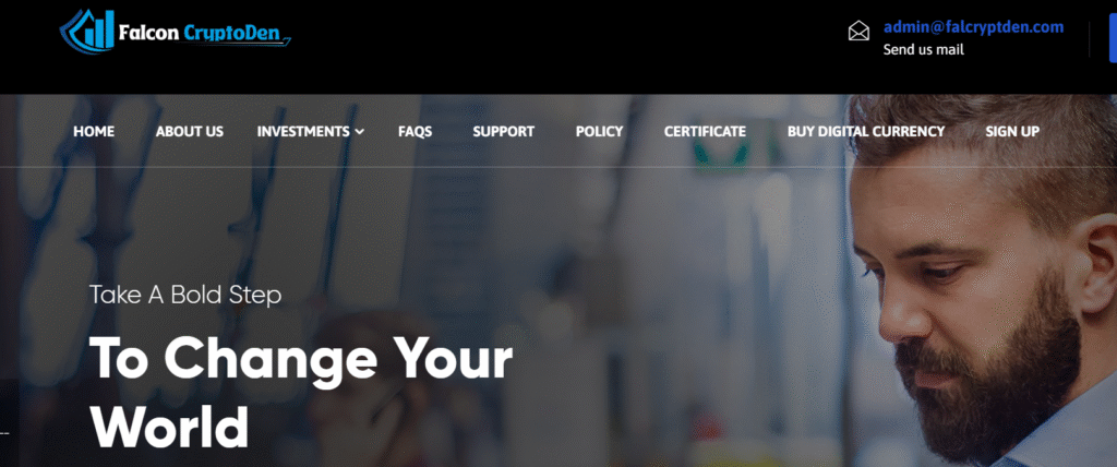 Falcryptden.com homepage screenshot
