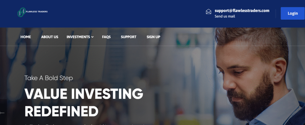 FlawlessTraders.com homepage scam warning