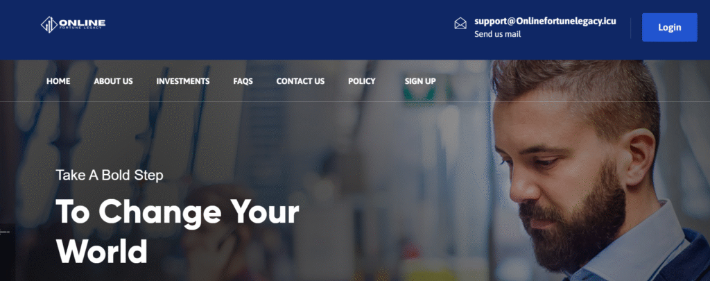 OnlineFortuneLegacy.icu homepage scam example