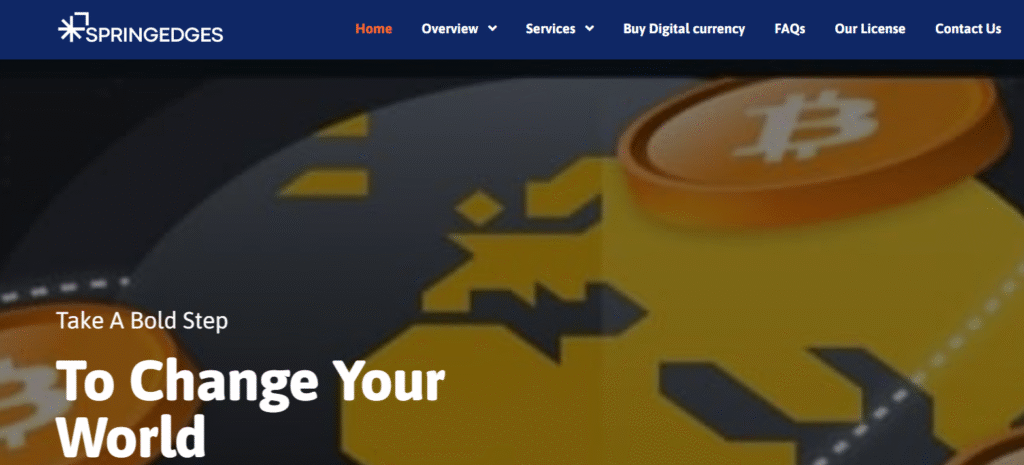 Screenshot of Springedges.com website showing scam warning signs