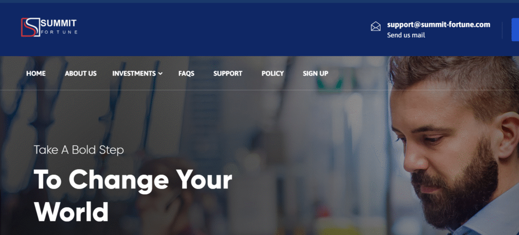 Summit-Fortune.com homepage screenshot showing scam layout